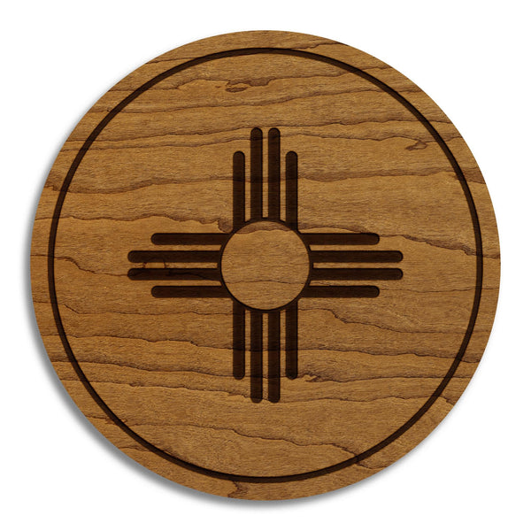 New Mexico State Flag Coaster - Crafted from Cherry or Maple Wood