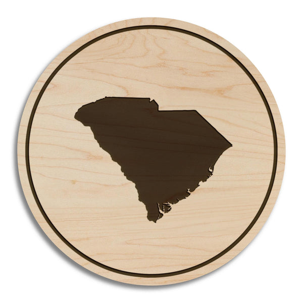 South Carolina State Map Coaster - Crafted from Cherry or Maple Wood