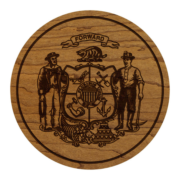 Wisconsin State Flag Coaster - Crafted from Cherry or Maple Wood