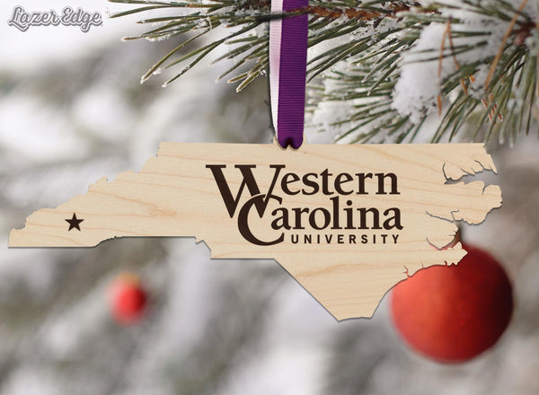 Western Carolina University on State Ornament – Crafted from Cherry and Maple Wood – WCU Catamounts