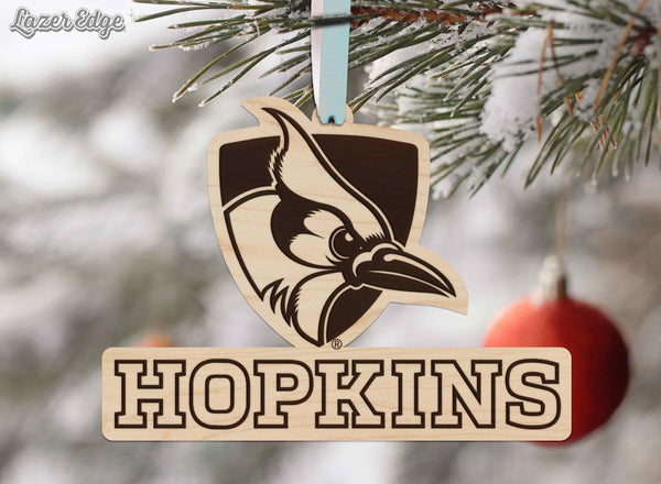 Johns Hopkins University Blue Jay Shield Ornament – Crafted from Cherry and Maple Wood – Johns Hopkins Blue Jays