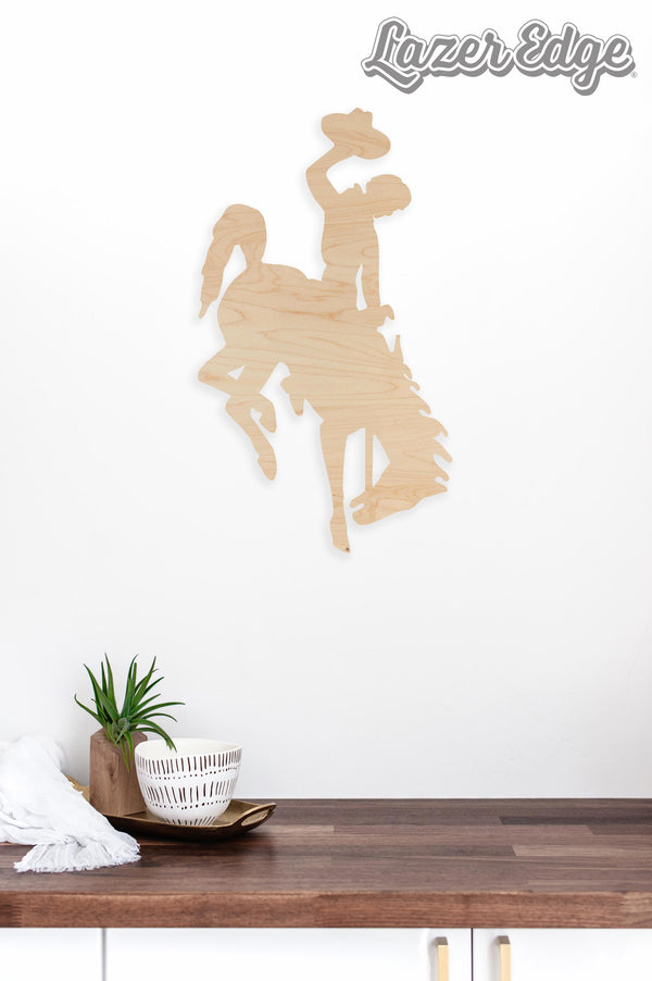 University of Wyoming Bucking Horse Wall Hanging - Crafted from Cherry and Maple Wood - Wyoming Cowboys
