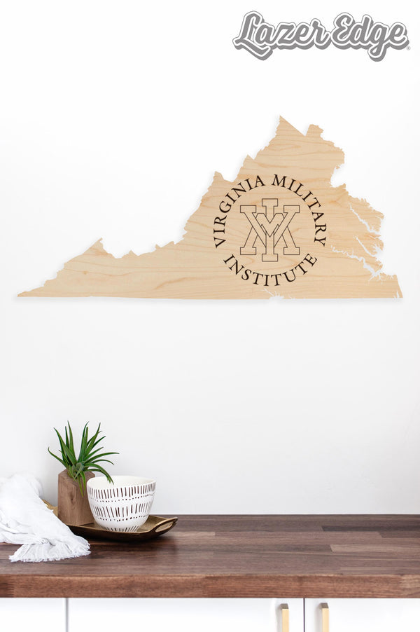 Virginia Military Institute Logo on State Wall Hanging - Crafted from Cherry and Maple Wood - VMI Keydets
