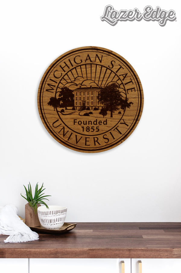 Michigan State University Seal Wall Hanging - Crafted from Cherry or Maple Wood - Michigan State Spartans