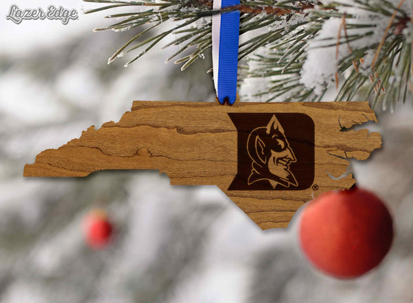Duke Blue Devils Devil D on State Ornament – Crafted from Cherry and Maple Wood – Duke University