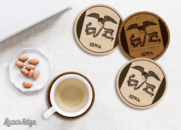 Iowa State Flag Coaster - Crafted from Cherry or Maple Wood