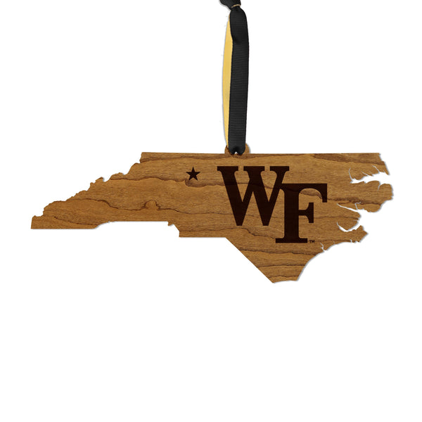 Wake Forest University WF on State Ornament – Crafted from Cherry and Maple Wood – Wake Forest Demon Deacons