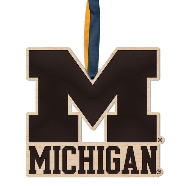 University of Michigan Ornament – Crafted from Cherry and Maple Wood