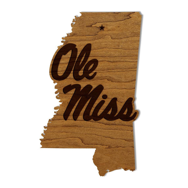 Ole Miss on Mississippi Wall Hanging - Crafted from Cherry or Maple Wood