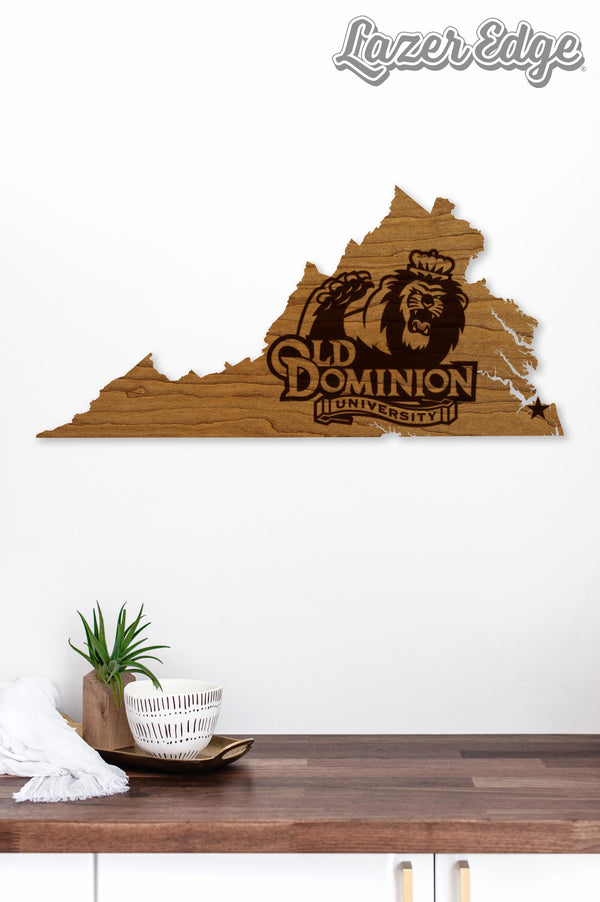 Old Dominion University Monarch Logo on State Wall Hanging - Crafted from Cherry or Maple Wood - ODU Monarchs