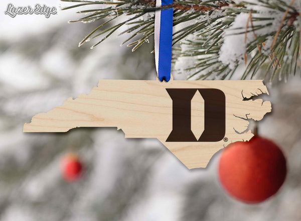 Duke Blue Devils Iron D on State Ornament – Crafted from Cherry and Maple Wood – Duke University