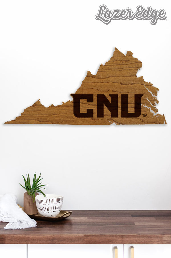 Christopher Newport University Initials on State Wall Hanging - Crafted from Cherry and Maple Wood - CNU Captains