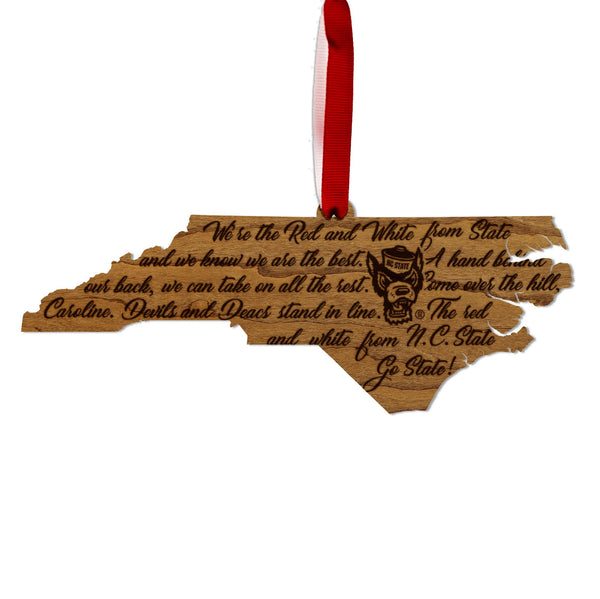 NC State University Fight Song Ornament – Crafted from Cherry or Maple Wood – North Carolina State Wolfpack