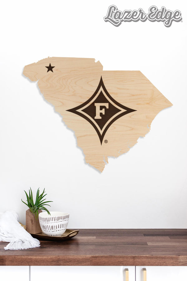 Furman University Diamond on State Wall Hanging – Crafted from Cherry Wood or Maple Wood - Furman Paladins