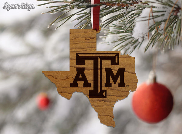Texas A&M University TAM on State Ornament – Crafted from Cherry and Maple Wood – Texas A and M Aggies
