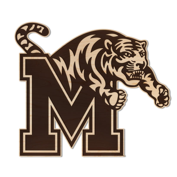 University of Memphis Block M Tiger Wall Hanging - Crafted from Cherry and Maple Wood - Memphis Tigers
