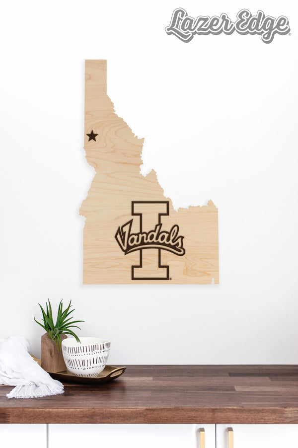 University of Idaho Vandals on State Wall Hanging - Crafted from Cherry and Maple Wood - University of Idaho Vandals