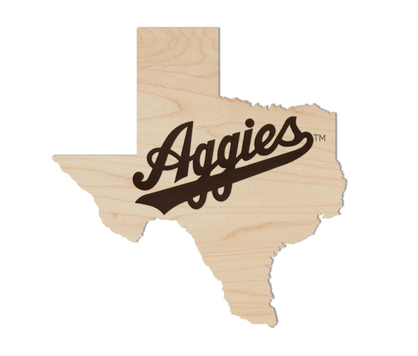 Texas A&M University Aggies on State Magnet - Crafted from Cherry or Maple Wood - TAMU Aggies