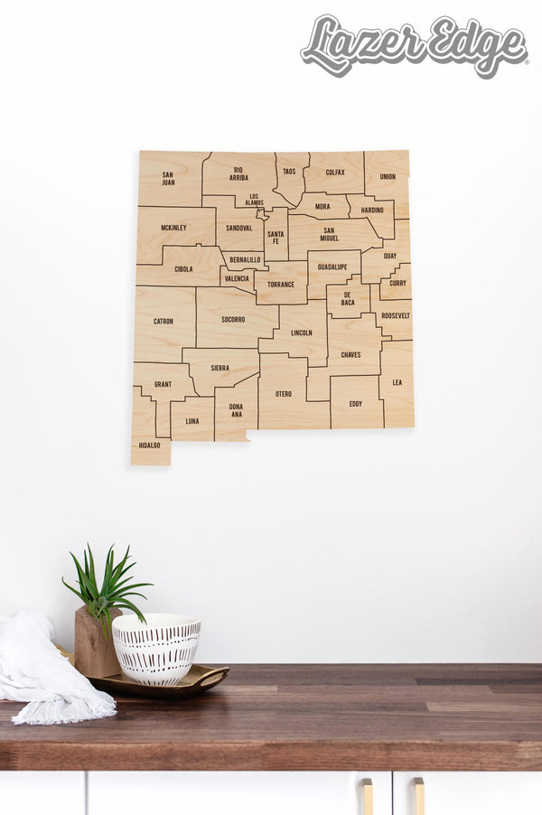 New Mexico County Map Wall Hanging - Crafted from Cherry or Maple Wood