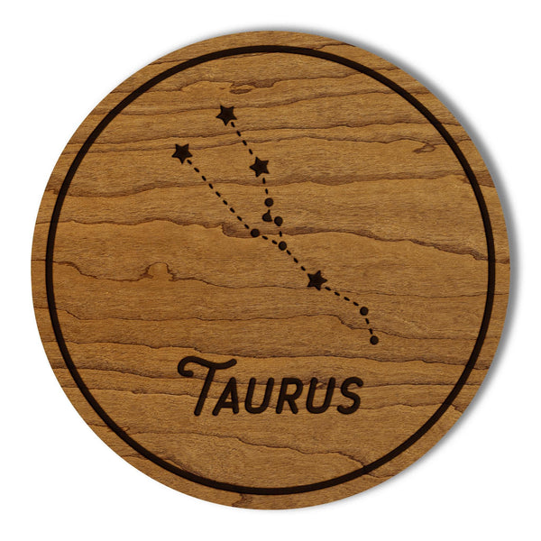 Taurus Constellation Zodiac Coaster – Crafted from Cherry or Maple Wood