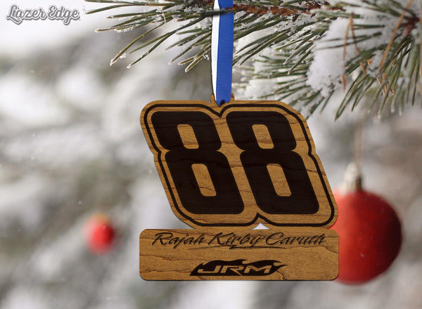 Rajah Kirby Caruth #88 Wooden Ornament  | Crafted from Cherry and Maple Wood | Made in USA | Officially Licensed by JR Motorsports