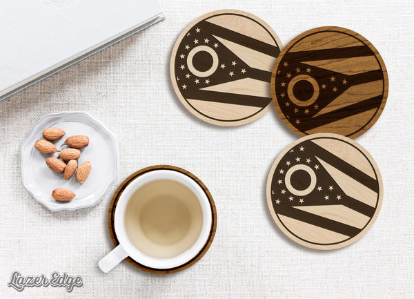 Ohio State Flag Coaster - Crafted from Cherry or Maple Wood