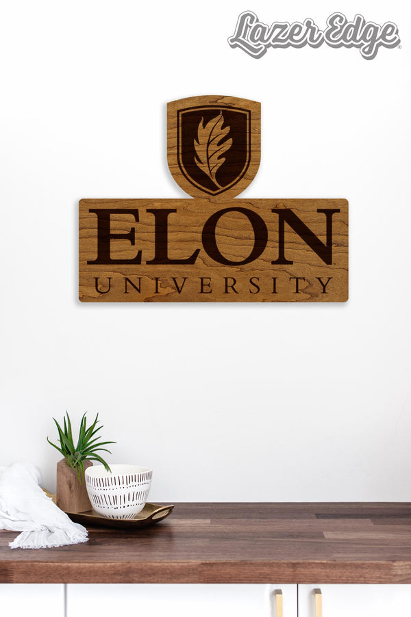 Elon University Academic Mark Wall Hanging - Crafted from Cherry and Maple Wood - Elon Phoenix