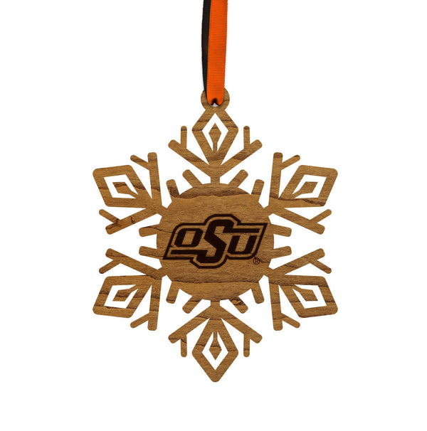 Oklahoma State OSU Snowflake Ornament – Crafted from Cherry and Maple Wood – OSU Cowboys