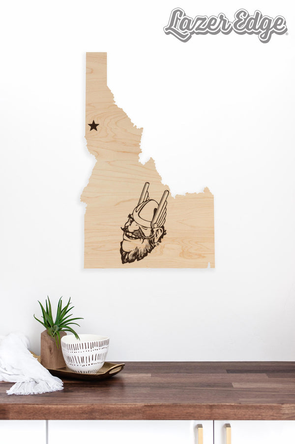 University of Idaho Vandal Joe on State Wall Hanging - Crafted from Cherry and Maple Wood - University of Idaho Vandals