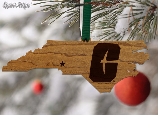 University of North Carolina at Charlotte All-In-C on State Ornament – Crafted from Cherry and Maple Wood – UNC Charlotte 49ers