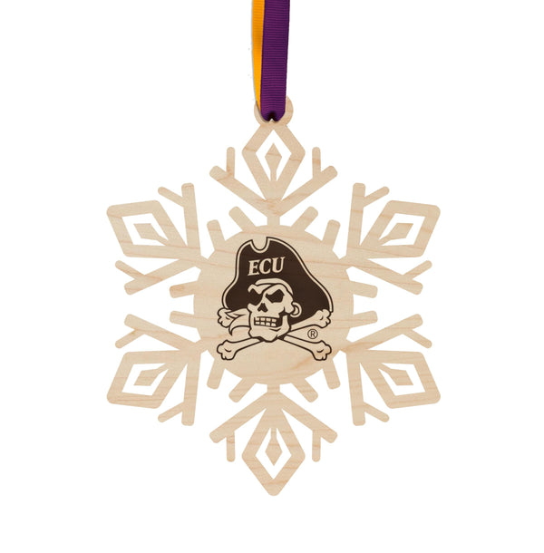 East Carolina University Jolly Roger Snowflake Ornament – Crafted from Cherry and Maple Wood –ECU Pirates