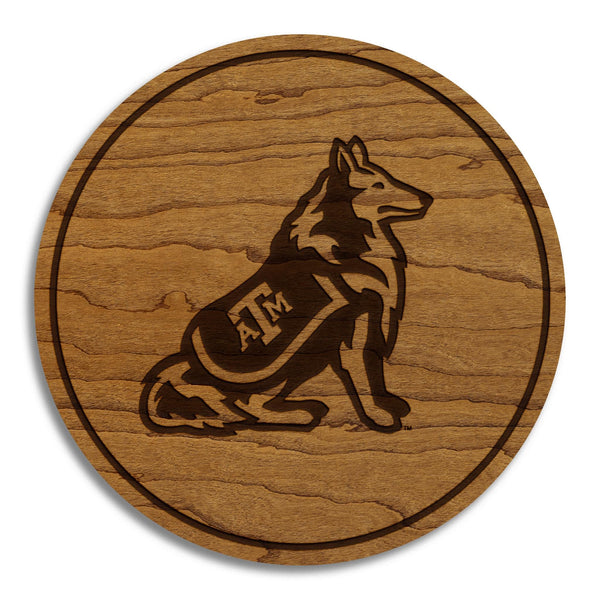 Texas Agricultural and Mechanical University Reveille Dog Coaster – Crafted from Cherry or Maple Wood – Texas A&M Aggies