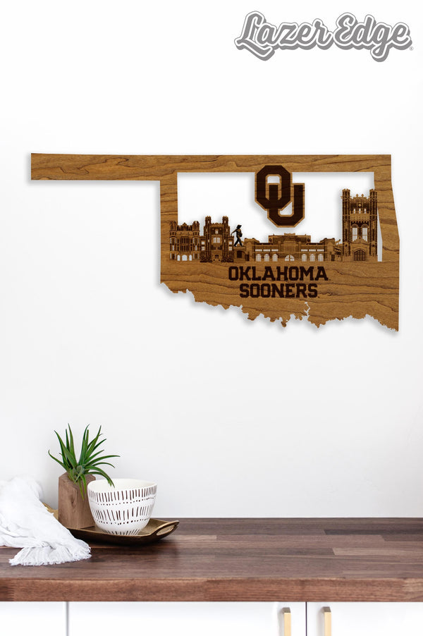 Oklahoma University Skyline Wall Hanging - Crafted from Cherry or Maple Wood - Oklahoma Sooners