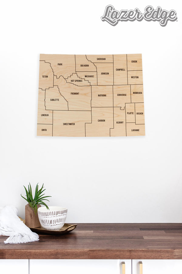 Wyoming County Map Wall Hanging - Crafted from Cherry or Maple Wood