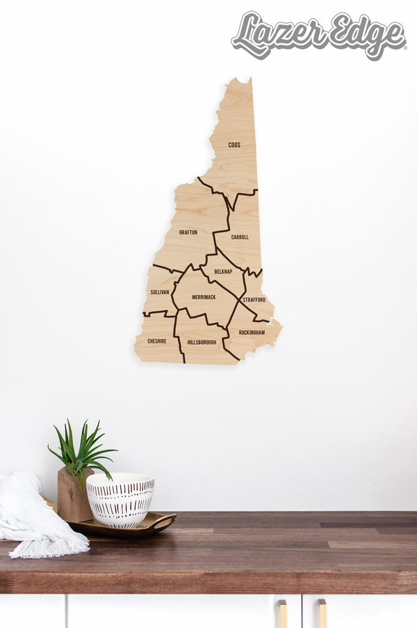 New Hampshire County Map Wall Hanging - Crafted from Cherry or Maple Wood