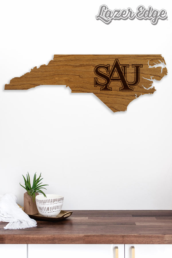 Saint Augustine's University SAU on State Wall Hanging - Crafted from Cherry or Maple Wood -  SAU Falcons