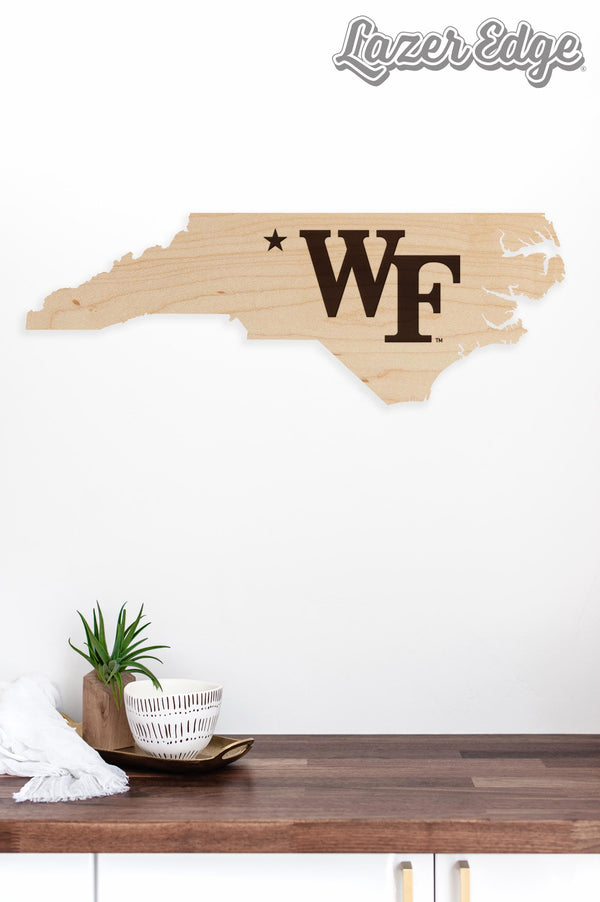 Wake Forest University WF Logo on State Wall Hanging - Crafted from Cherry and Maple Wood - Wake Forest Demon Deacons