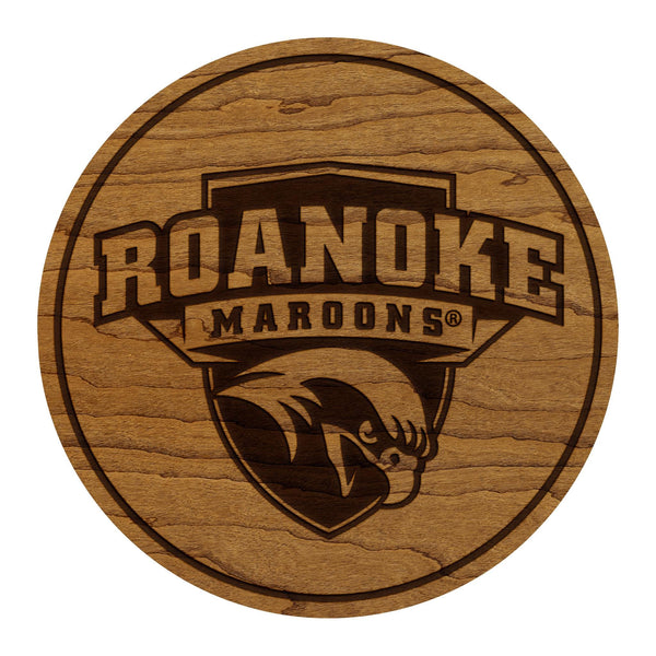 Roanoke College Athletic Logo Coaster – Crafted from Cherry or Maple Wood – Roanoke Maroons