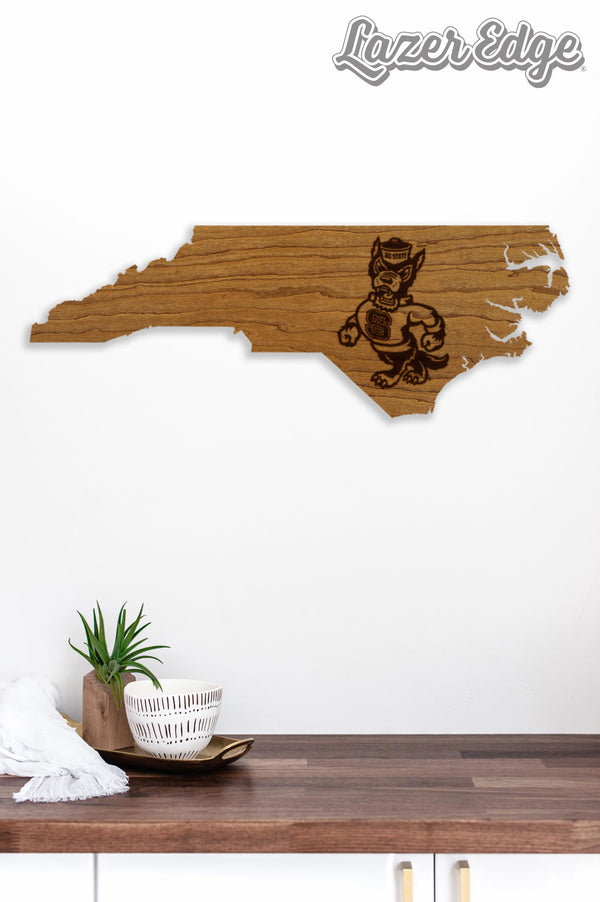 North Carolina State University Strutting Tuffy on State Wall Hanging - Crafted from Cherry or Maple Wood - NC State Wolfpack