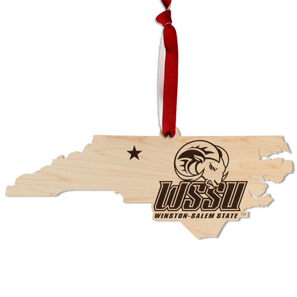 Winston Salem State University Rams on State Ornament – Crafted from Cherry or Maple Wood – Winston Salem State University Rams
