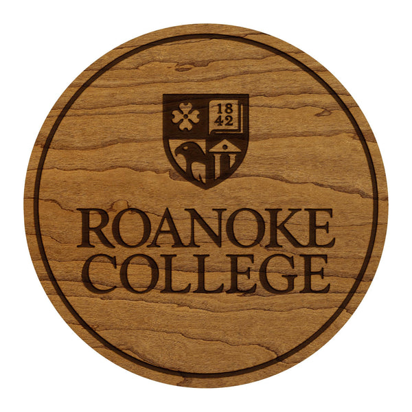 Roanoke College Institution Mark Coaster – Crafted from Cherry or Maple Wood – Roanoke Maroons