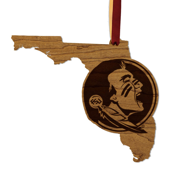 Florida State University Seminoles on State Ornament – Crafted from Cherry and Maple Wood – Florida State Seminoles