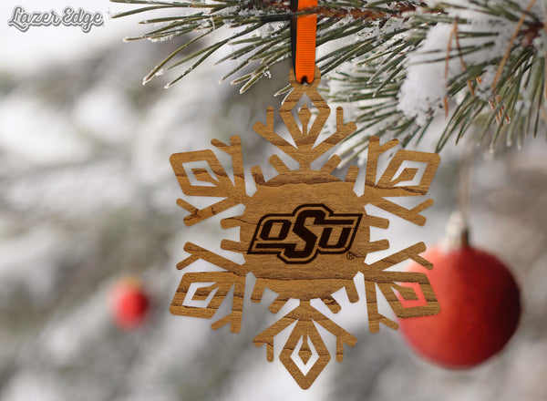Oklahoma State OSU Snowflake Ornament – Crafted from Cherry and Maple Wood – OSU Cowboys