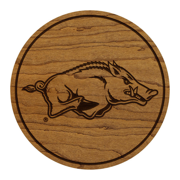 University of Arkansas Razorbacks Coaster – Crafted from Cherry or Maple Wood – Arkansas Razorbacks