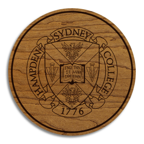Hampden-Sydney College Seal Coaster – Crafted from Cherry or Maple Wood – Hampden-Sydney Tigers