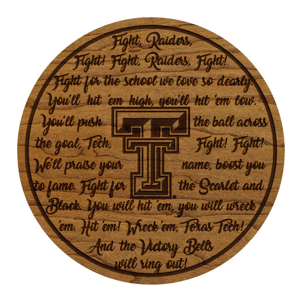 Texas Tech University Fight Song Coaster – Crafted from Cherry or Maple Wood – Texas Tech Red Raiders