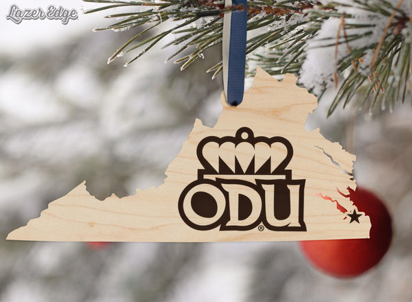 Old Dominion University Ornament Crown on State Ornament – Crafted from Cherry and Maple Wood – Old Dominion Monarchs