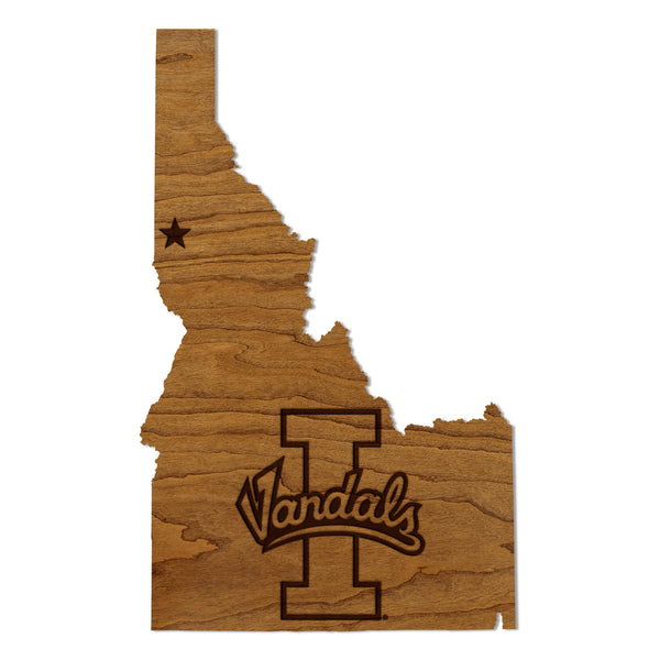 University of Idaho Vandals on State Wall Hanging - Crafted from Cherry and Maple Wood - University of Idaho Vandals