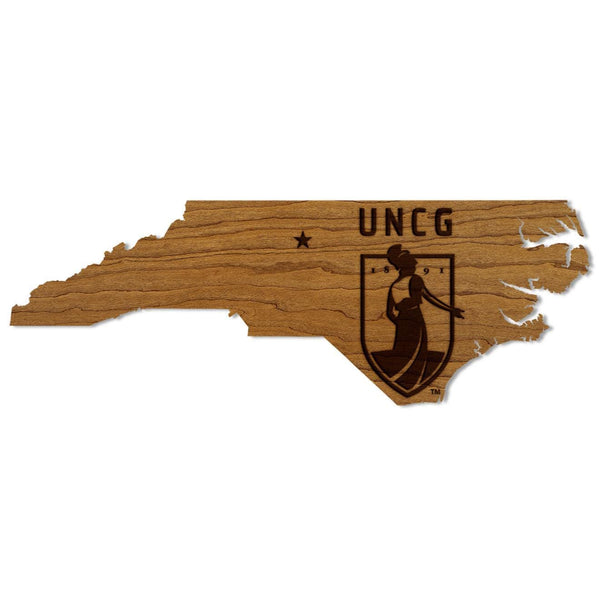 University of North Carolina Greensboro Academic Logo on State Wall Hanging – Crafted from Cherry and  Maple Wood