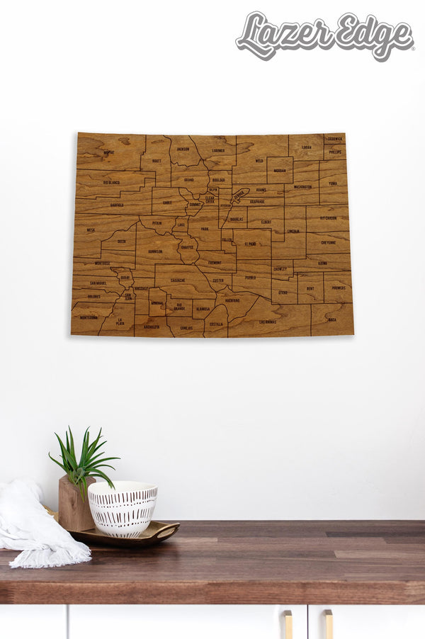 Colorado County Map Wall Hanging - Crafted from Cherry or Maple Wood